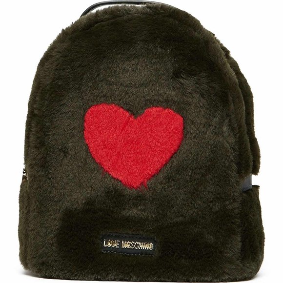 LOVE Moschino Faux Fur Backpack Verde Green - Picture 2 of 5